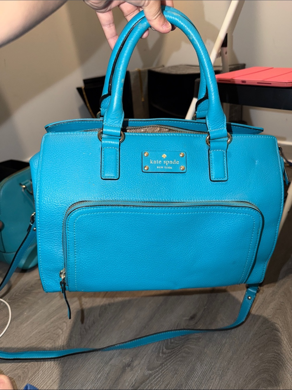 Kate Spade Tiffany Blue Leather Satchel with Gold Accents
